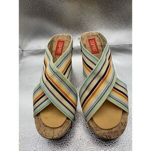 Esprit Striped Studded Multicolor Strappy Wedge Slip-On Cork Women's Sandals